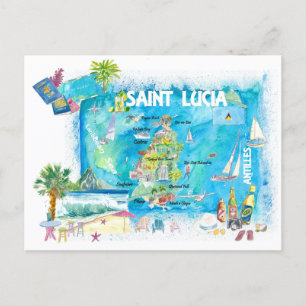 Postale Carte illustrée des Antilles de Sainte-Lucie