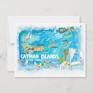 Postale Carte illustrée des îles Caïmans avec routes 