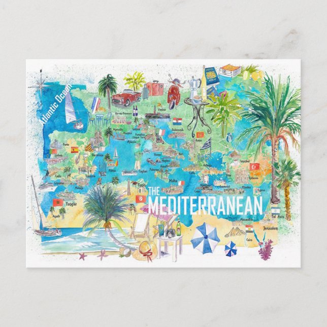 Postale Carte illustrée des voyages en mer Méditerranée (Devant)