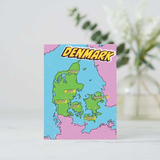 Postale Carte illustrée du Danemark dans le style Pop Art (Debout devant)