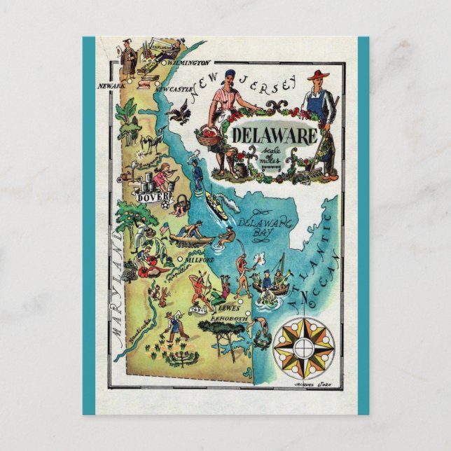 Postale Carte illustrée du Delaware sous forme de carte po (Devant)