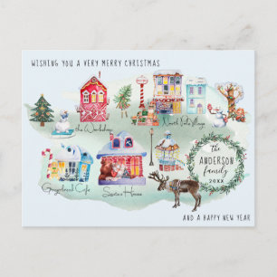 Postale Carte illustrée du village du Pôle Nord à l'aquare