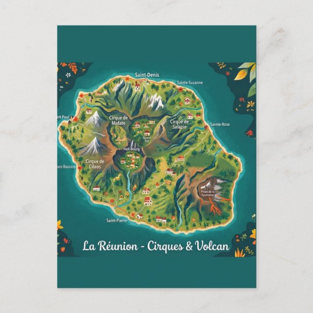Postale Carte Illustrée La Réunion – Cirques & Volcan (Devant)