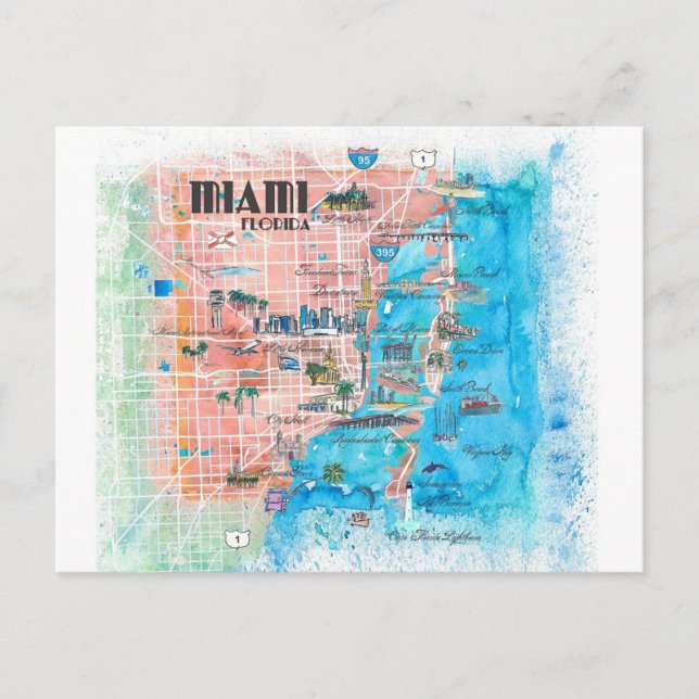Postale Carte illustrée Miami Florida (Devant)