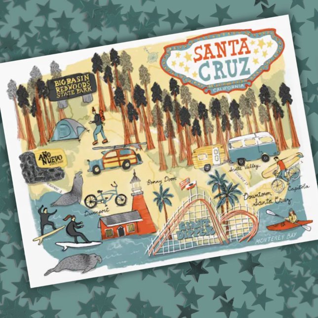 Postale Carte illustrée père Noël Cruz California (Créateur téléchargé)