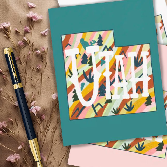 Postale Carte illustrée Utah (Cute map of Utah decorates this colorful postcard, choose your favorite shade or add your own color.)