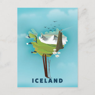 Postale Carte Islande Illustration affiche de voyage.