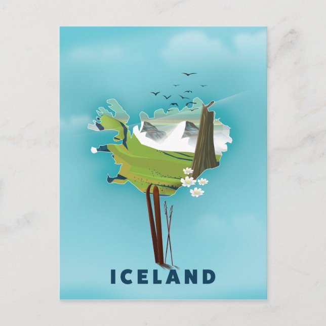 Postale Carte Islande Illustration affiche de voyage. (Devant)