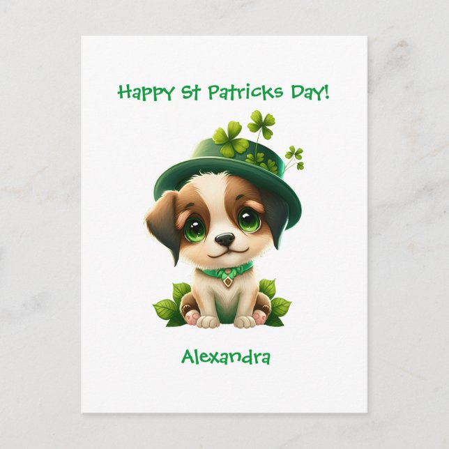 Postale Carte Jour de la Saint Patrick avec mignon Leprech (Devant)