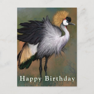 Postale Carte Joyeux Anniversaire Grue Couronnée Grise