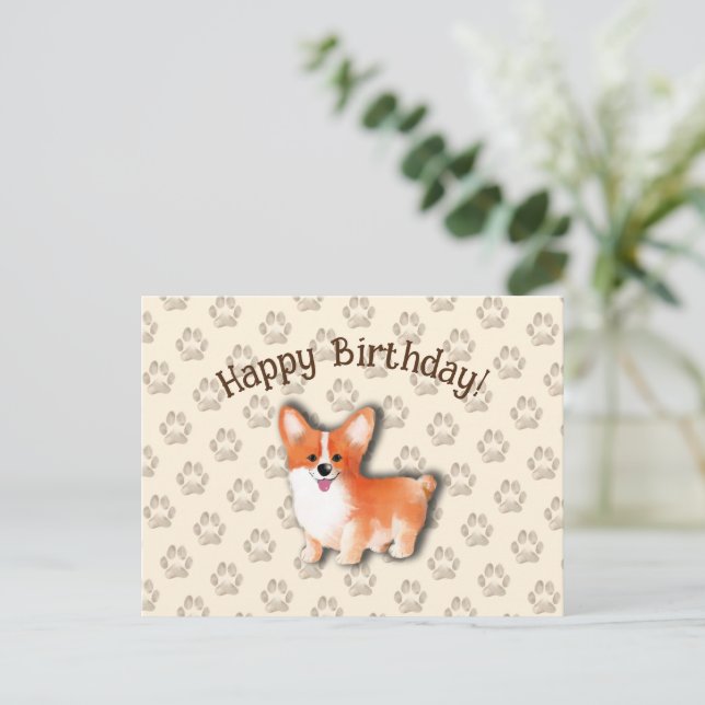 Postale Carte Joyeux Anniversaire Welsh Corgi Pembroke Mod (Debout devant)