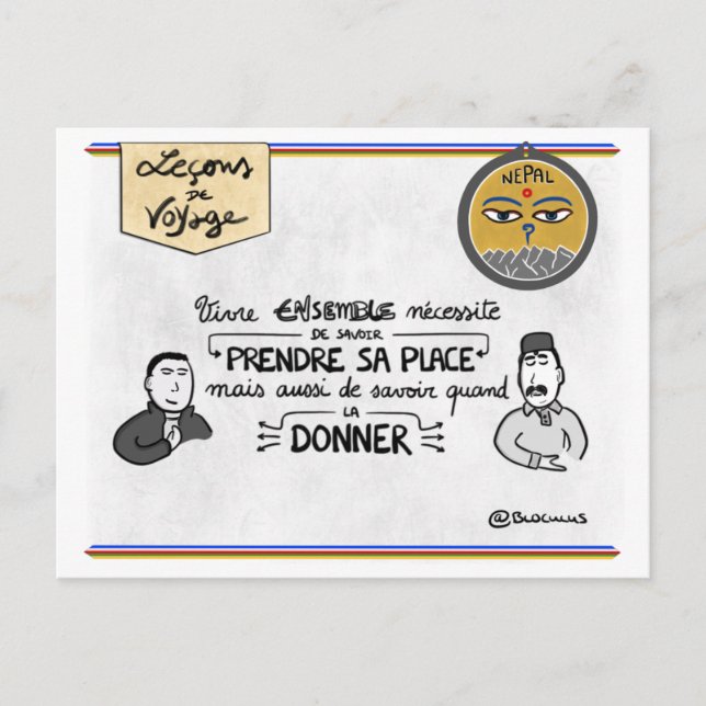 Postale Carte leçons de voyage : Prenez votre juste place (Devant)