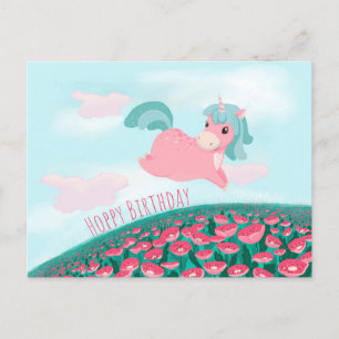 Postale Carte licorne de dessin animé mignonne rose et men
