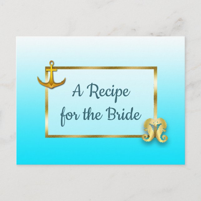Postale Carte mariage Aqua Blue & Gold Seahorse Recette (Devant)