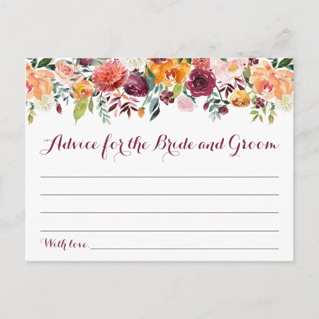 Postale Carte Mariage Automne Fleur, Orange Maroon (Devant)
