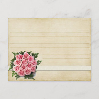 Postale Carte mariage Recette Bouquet rose Vintage