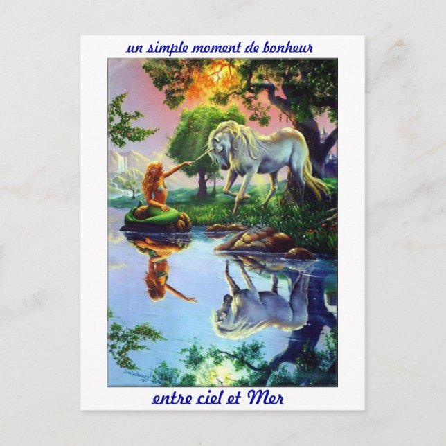 Postale Carte mer sirène licorne ombre (Devant)