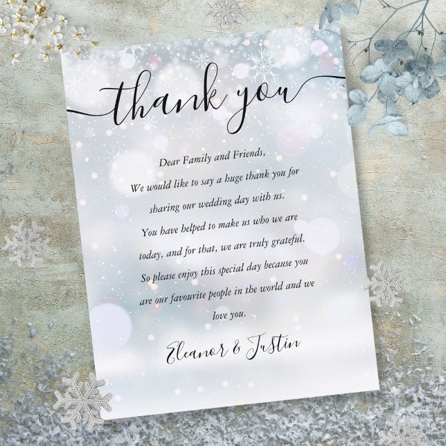 Postale Carte Merci de réception de neige hivernale (Winter Snow Reception Thank You Place Card)