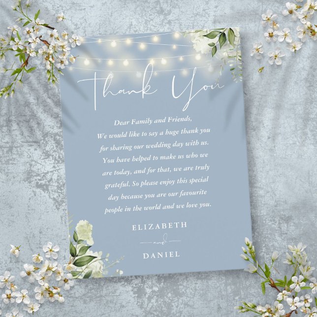 Postale Carte Merci Mariage Dusty Blue Greenery (Dusty Blue Greenery Thank You Wedding Place Card)