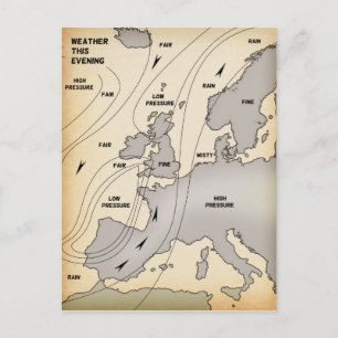 Postale Carte météo ancienne des îles Britanniques et d'Eu