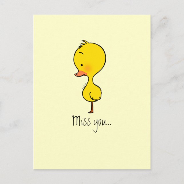 Postale Carte Miss You Duck - Illustration tirée à la main (Devant)