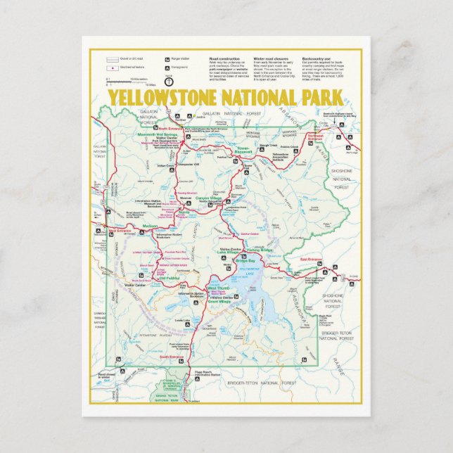 Postale Carte moderne du parc national de Yellowstone (Devant)