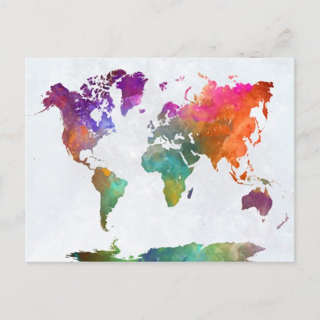 Postale Carte Mondiale En Aquarelle (Devant)