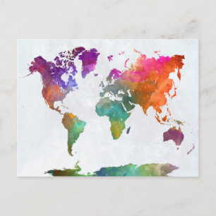 Postale Carte Mondiale En Aquarelle