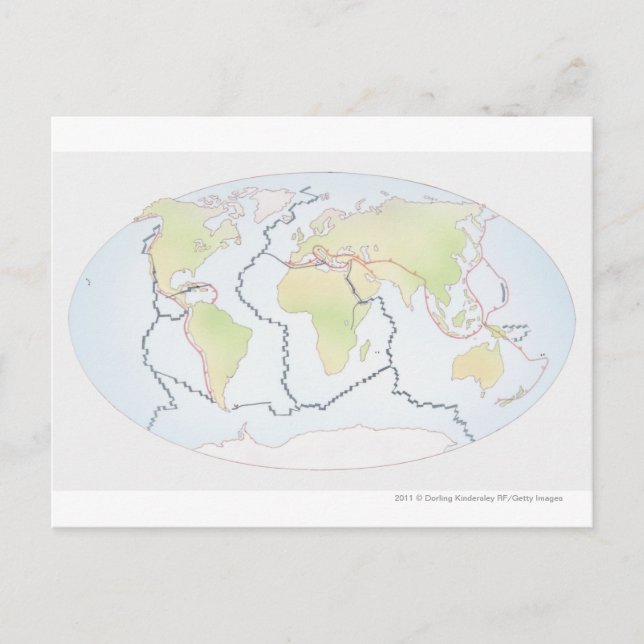 Postale Carte mondiale montrant les marges des plaques (Devant)