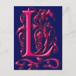 Postale Carte Monogramme initiale L Fuschia Navy
