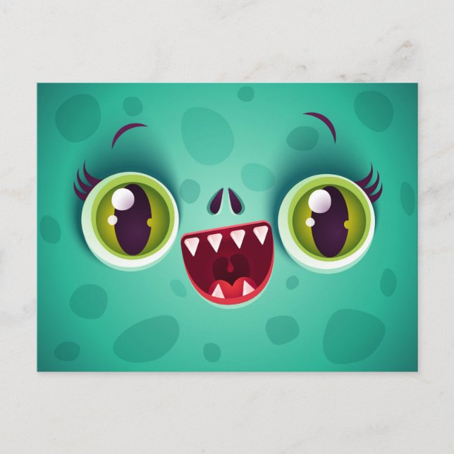 Postale Carte Monster Vert pour Halloween (Devant)