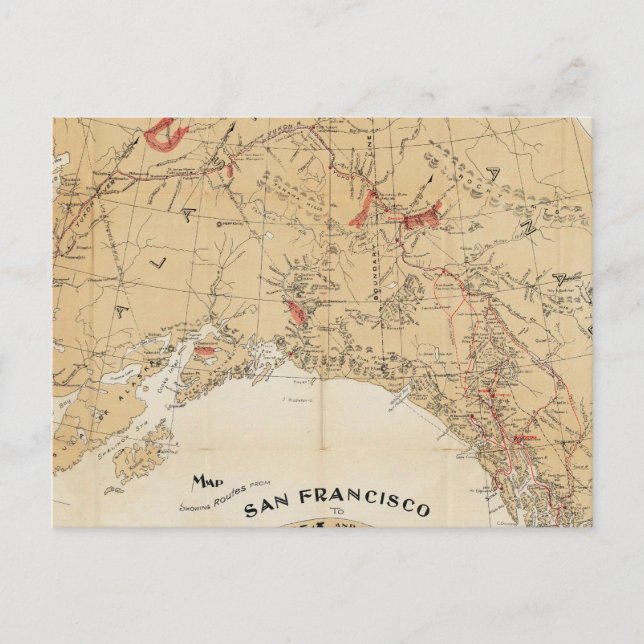 Postale Carte montrant les itinéraires de San Francisco à  (Devant)