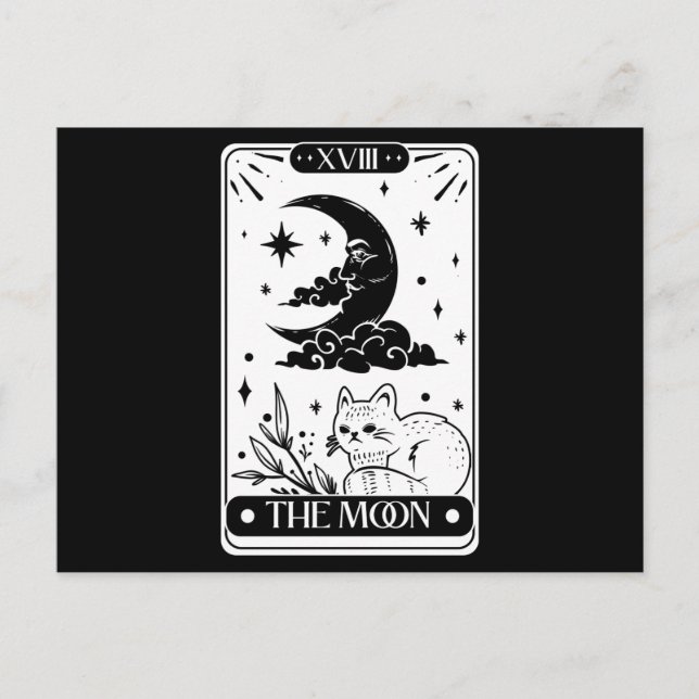 Postale Carte Moon Tarot et chat mignon (Devant)