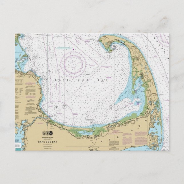 Postale Carte nautique de la baie de Old Cape Cod  (Devant)