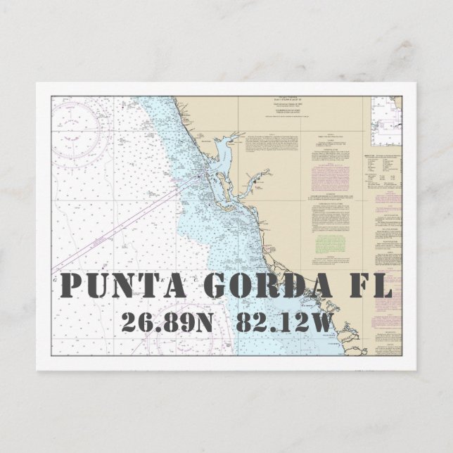 Postale Carte Nautique Punta Gorda FL Latitude Longitude (Devant)