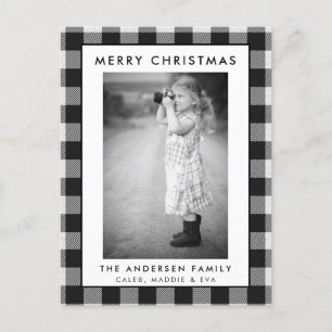 Postale Carte Noir Blanc Plaid Photo Joyeux Noël