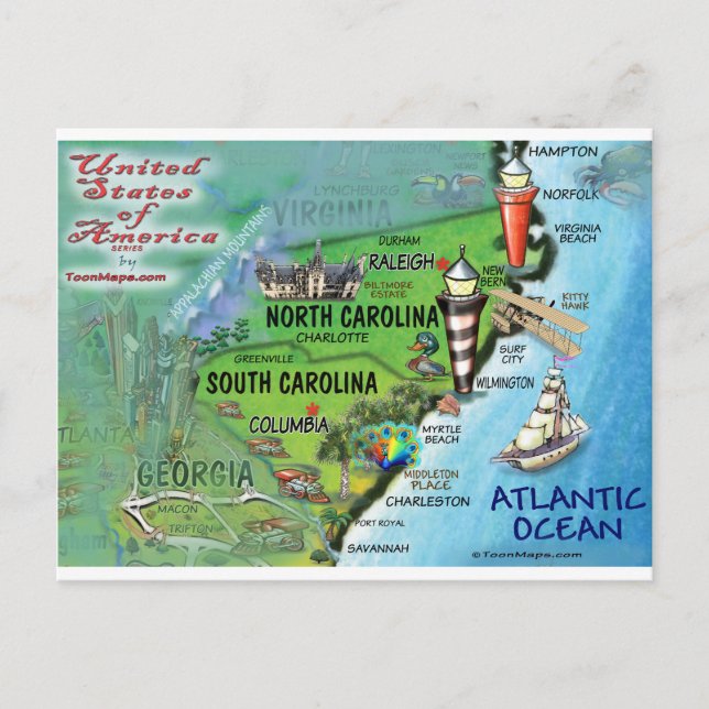 Postale Carte North South Carolina USA (Devant)