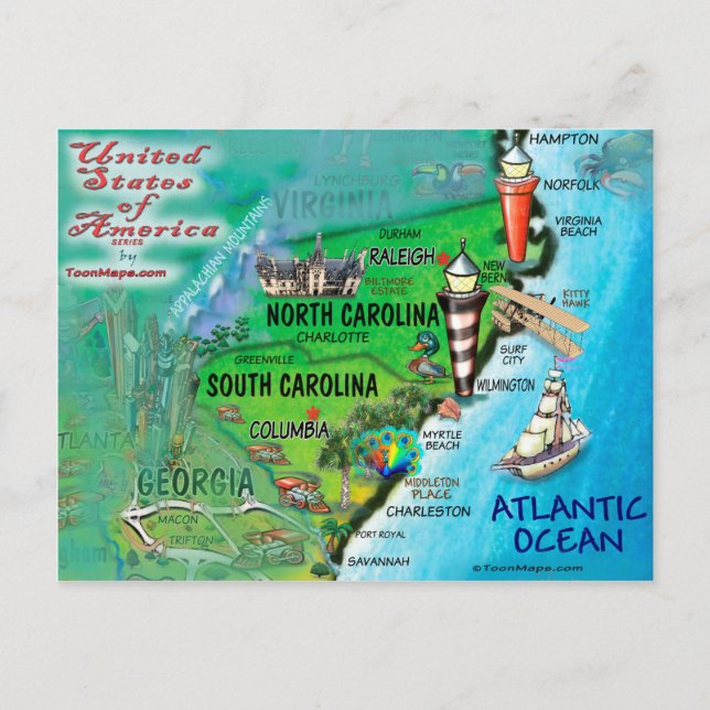 Postale Carte North South Carolina USA (Devant)