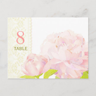 Postale Carte Numéro de la table de Mariage Watercolor Peo
