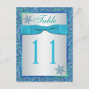 Postale Carte Numéro de tableau Aqua Silver Green Snowflak