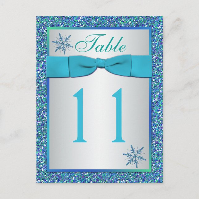 Postale Carte Numéro de tableau Aqua Silver Green Snowflak (Devant)