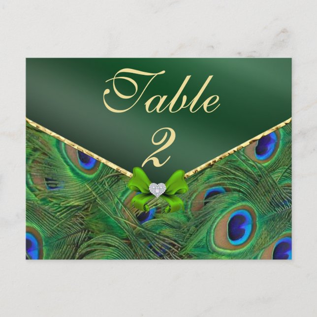 Postale Carte Numéro de tableau Emerald Green Peacock (Devant)