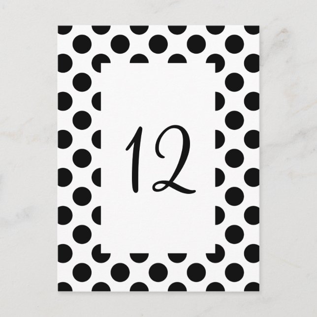 Postale Carte numérotée de table à pois noirs (Devant)