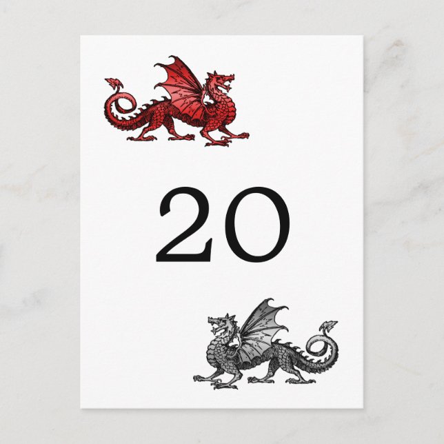 Postale Carte numérotée de table Dragon d'Argent Rouge (Devant)