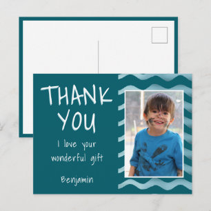 Postale Carte Photo Anniversaire Bleu Merci Enfants 