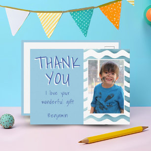 Postale Carte photo d'anniversaire bleue Merci Enfants 