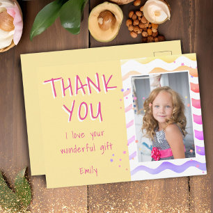 Postale Carte photo d'anniversaire jaune Merci Fille Enfan