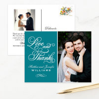 Carte photo de mariage Teal Blue Ornate Love et Me