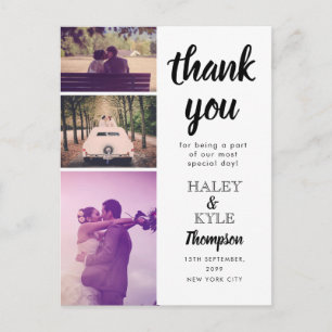 Postale Carte photo Mariage Merci noir et blanc