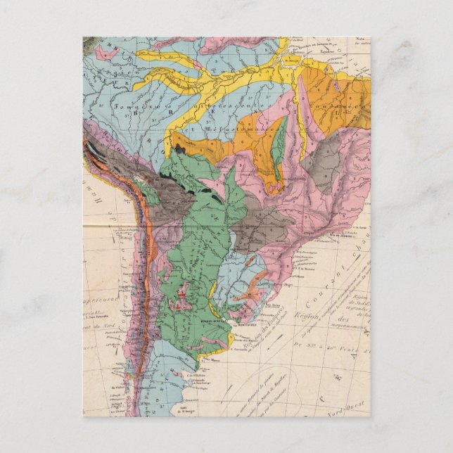 Postale Carte physique de l'Amérique du Sud (Devant)